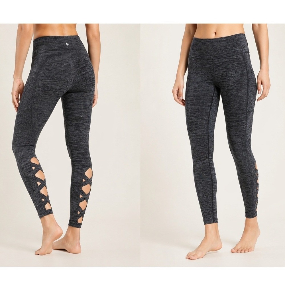 Athleta Criss Cross Chaturanga Gray Leggings Lrg Athletic Yoga Pants